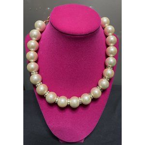Liz Claiborne Vintage Single Strand Giant Pearl Choker Rhinestone Bead Necklace
